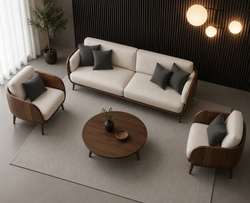 Elegant Solid Wood Living Room Sofa Set