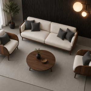 Elegant Solid Wood Living Room Sofa Set