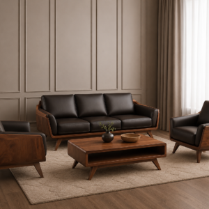 Modern Walnut Wooden Sofa Set