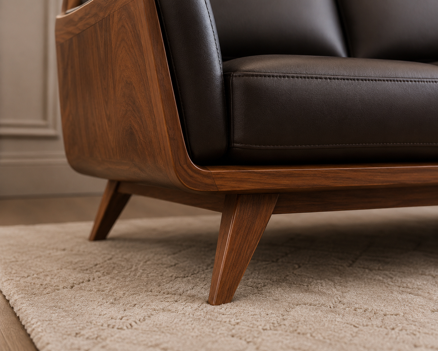 Modern Walnut Wooden Sofa Set