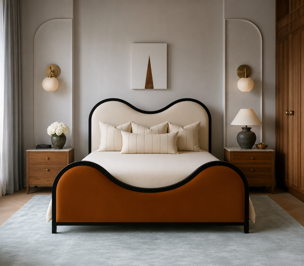 Wave Luxe Upholstered Wooden Bed