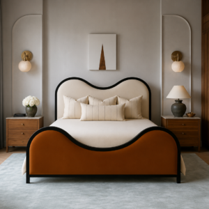 Wave Luxe Upholstered Wooden Bed