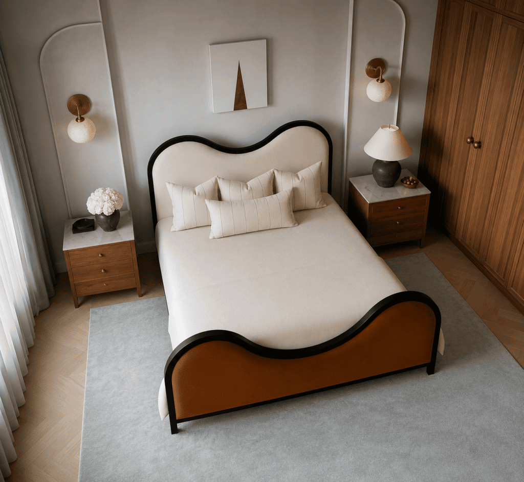Wave Luxe Upholstered Wooden Bed