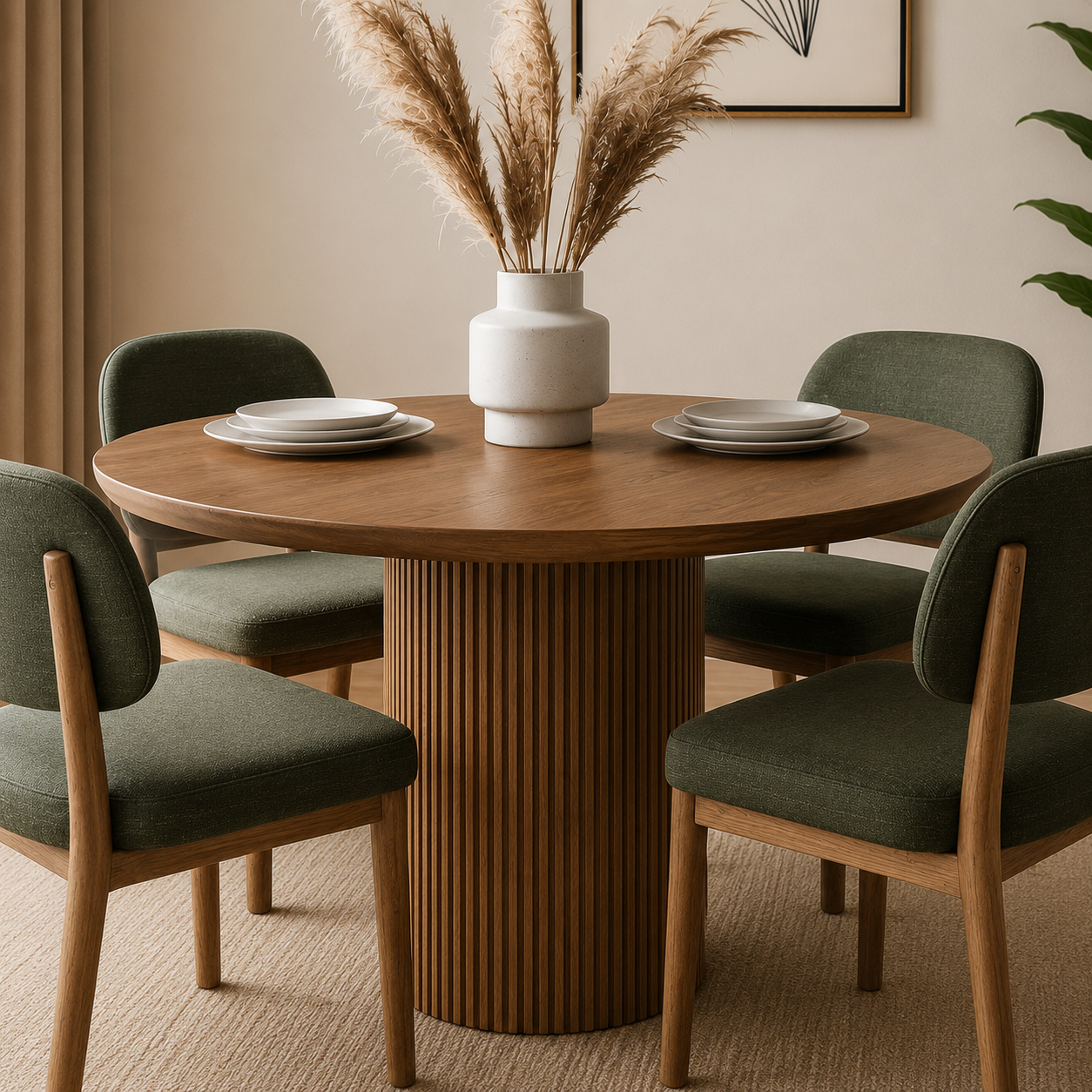 Modern Solid Wood Round Dining Table Set