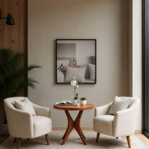 Modern Accent Chair Set with Designer Wooden Coffee Table