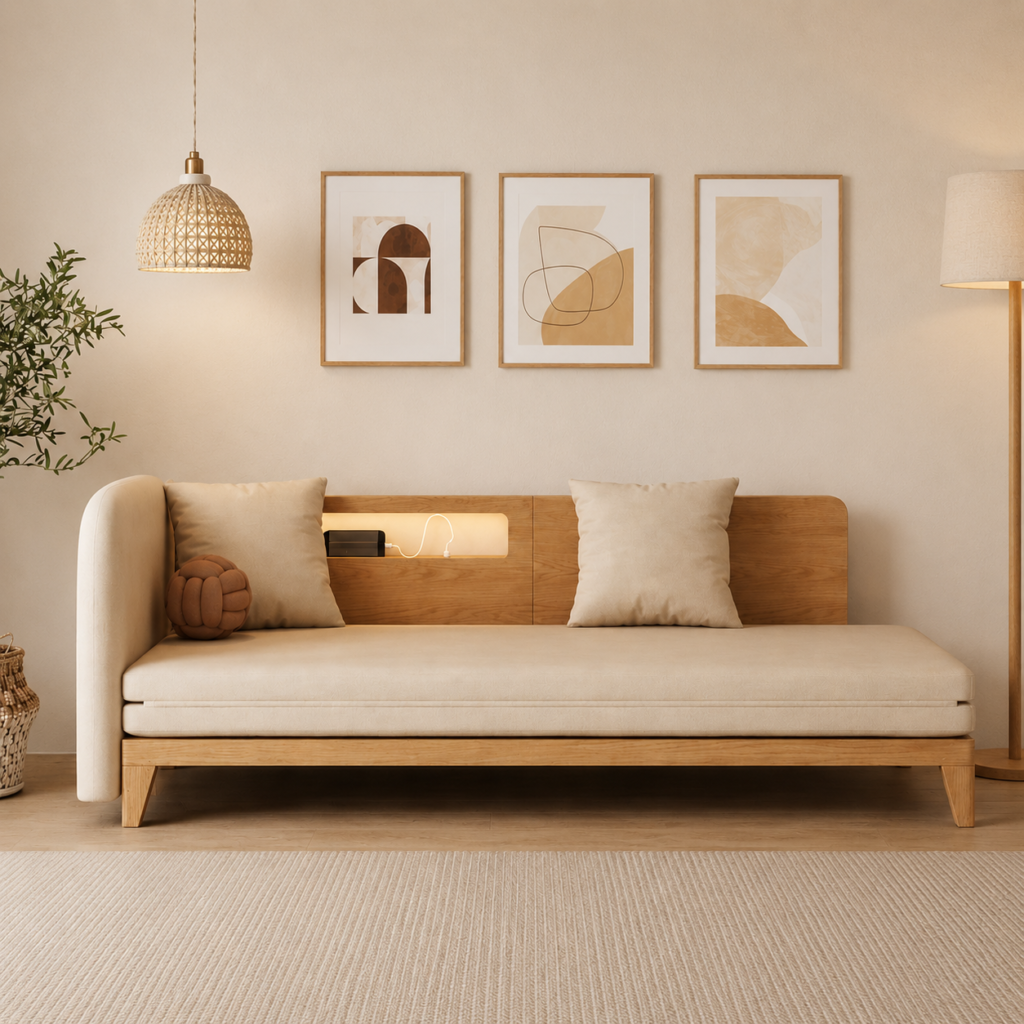 Modern Scandinavian Wooden Sofa Cum Bed