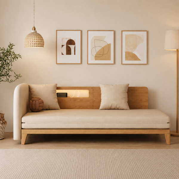 Modern Scandinavian Wooden Sofa Cum Bed