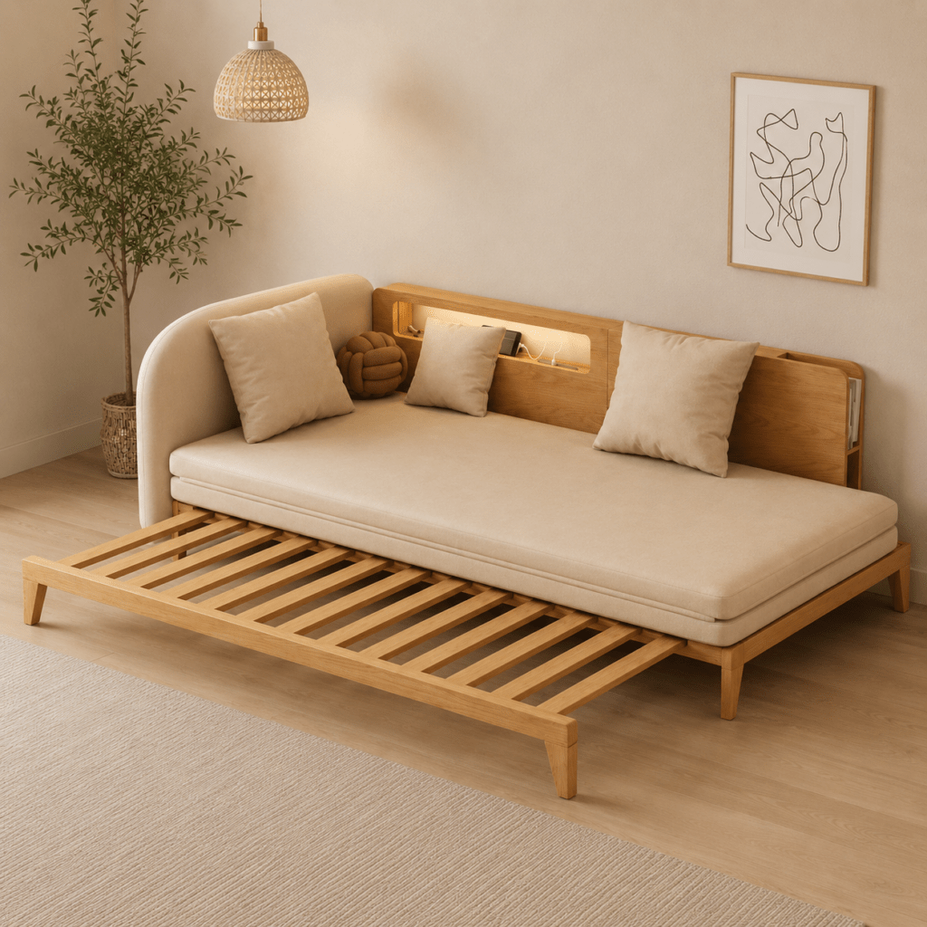 Modern Scandinavian Wooden Sofa Cum Bed