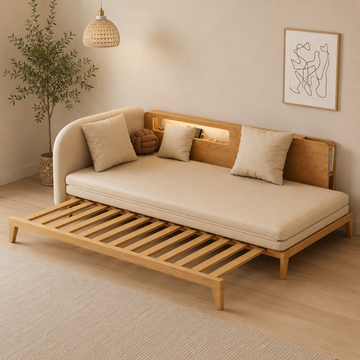 Modern Scandinavian Wooden Sofa Cum Bed