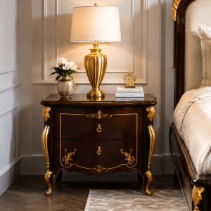 Luxury Royal Teakwood Bed with Gold Accents