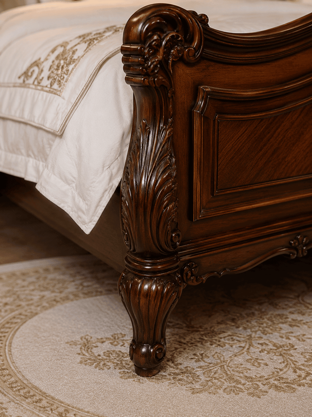 Luxury Handcrafted Teakwood Bed | Royal Upholstered King Size Bed