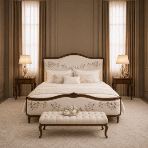 Luxury Floral Upholstered Teakwood Bed Luxury Floral Upholstered Teakwood Bed