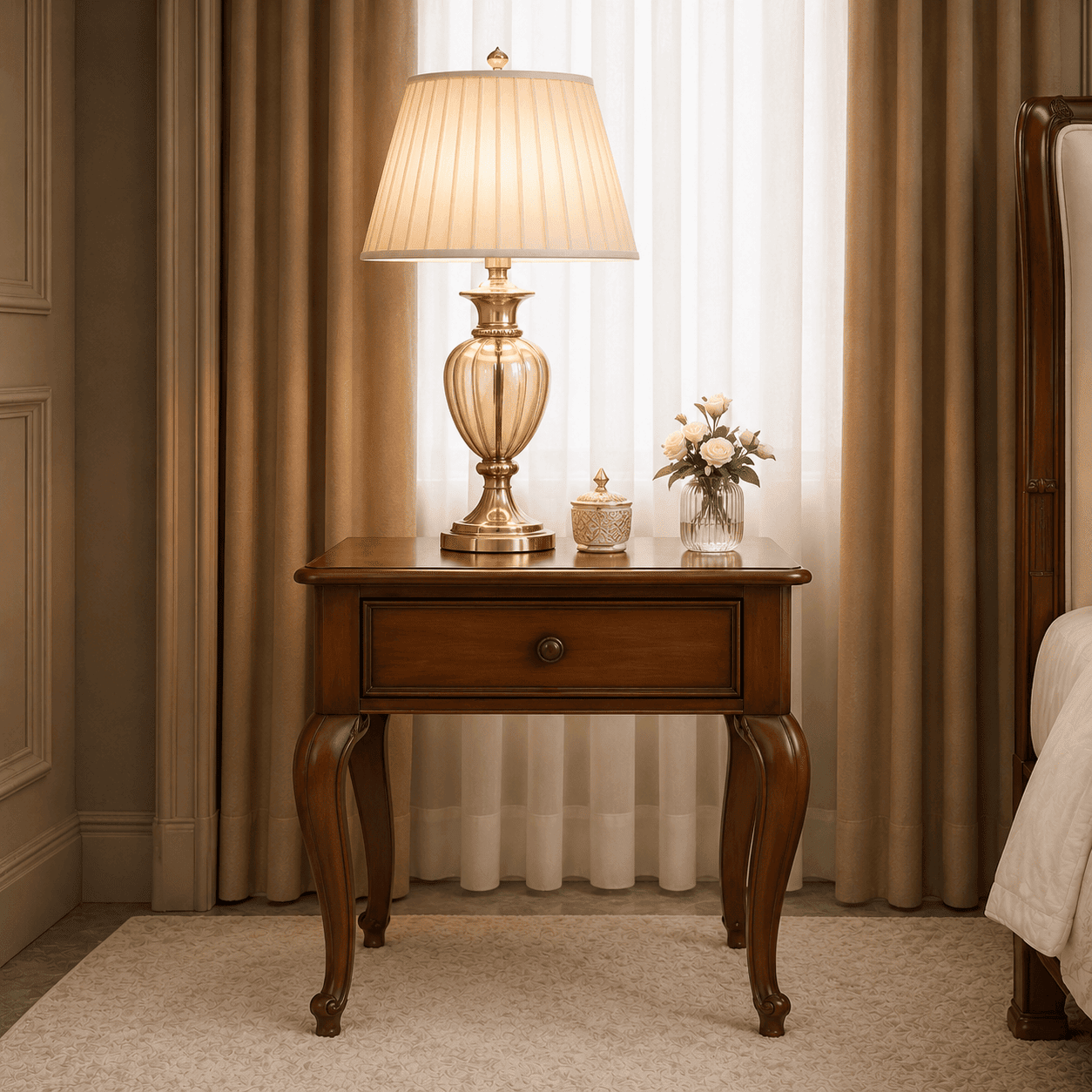 Luxury Floral Upholstered Teakwood Bed