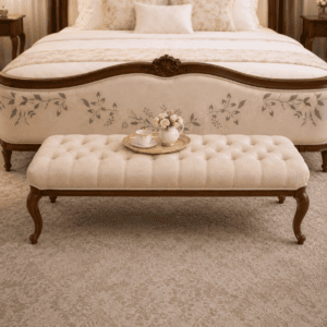 Luxury Floral Upholstered Teakwood Bed