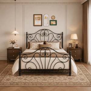 Vintage Wrought Iron Bed Frame – Elegant Metal Bed