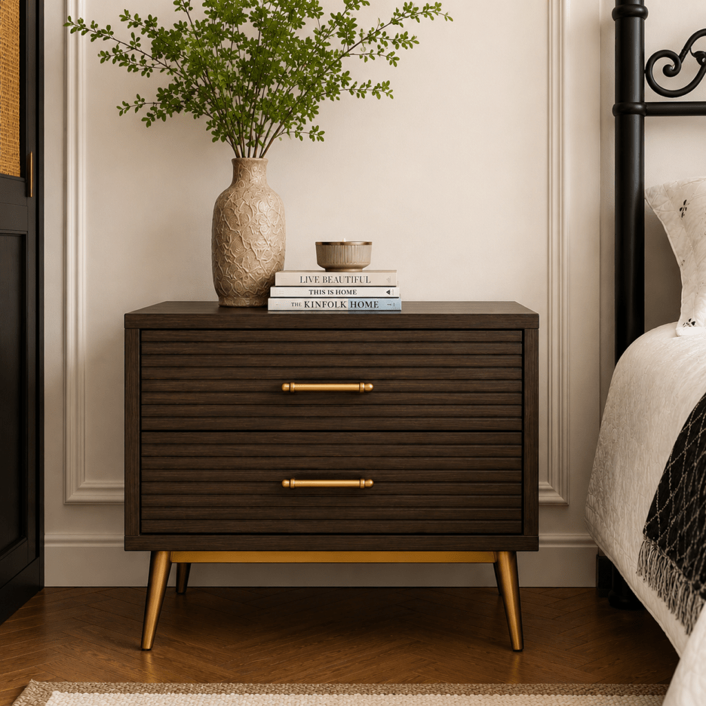 Modern Wrought Iron Bed with Side Tables & Mattress