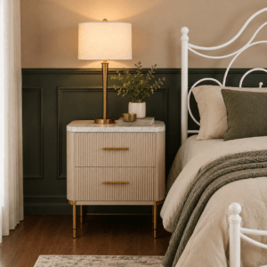 Modern White Iron Bed with Side Tables & Mattress