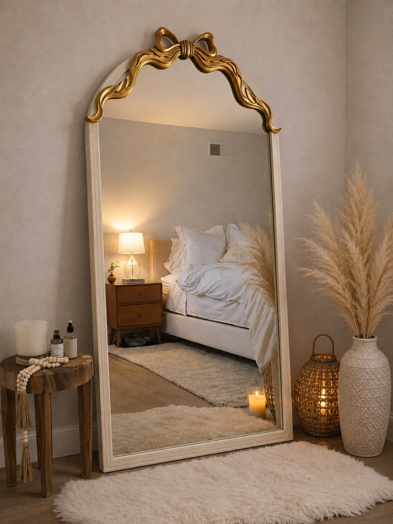 Gold Bow Mirror | Modern Arch Floor Mirror