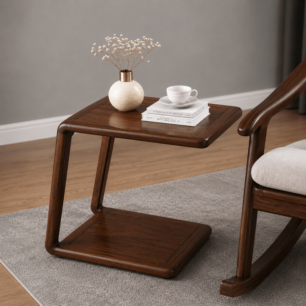 Modern Wooden Rocking Chair with Side Table