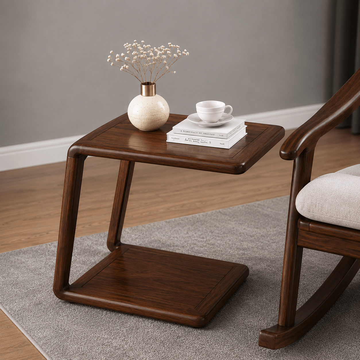 Modern Wooden Rocking Chair with Side Table