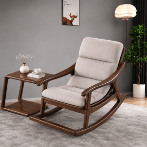 Modern Wooden Rocking Chair with Side Table