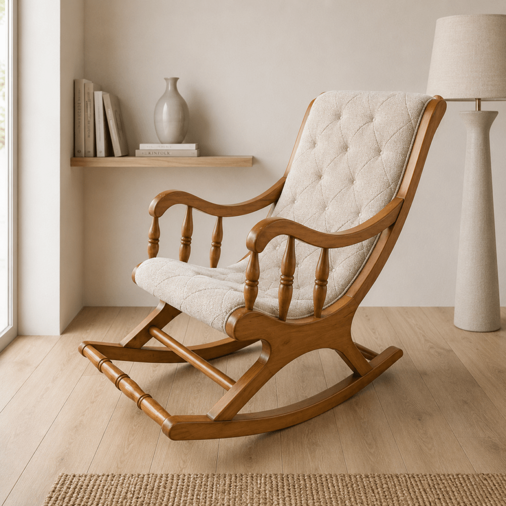 A beautifully crafted solid wood accent chair featuring premium upholstery, ergonomic comfort, and timeless design. Perfect for living rooms, bedrooms, reading corners, and luxury interiors.