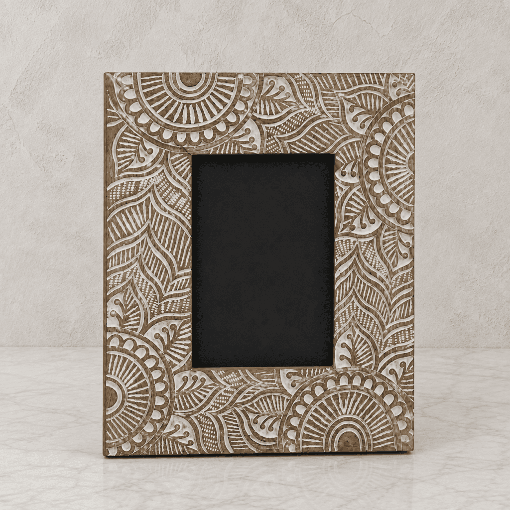 Handcrafted White Wash Wooden Photo Frame