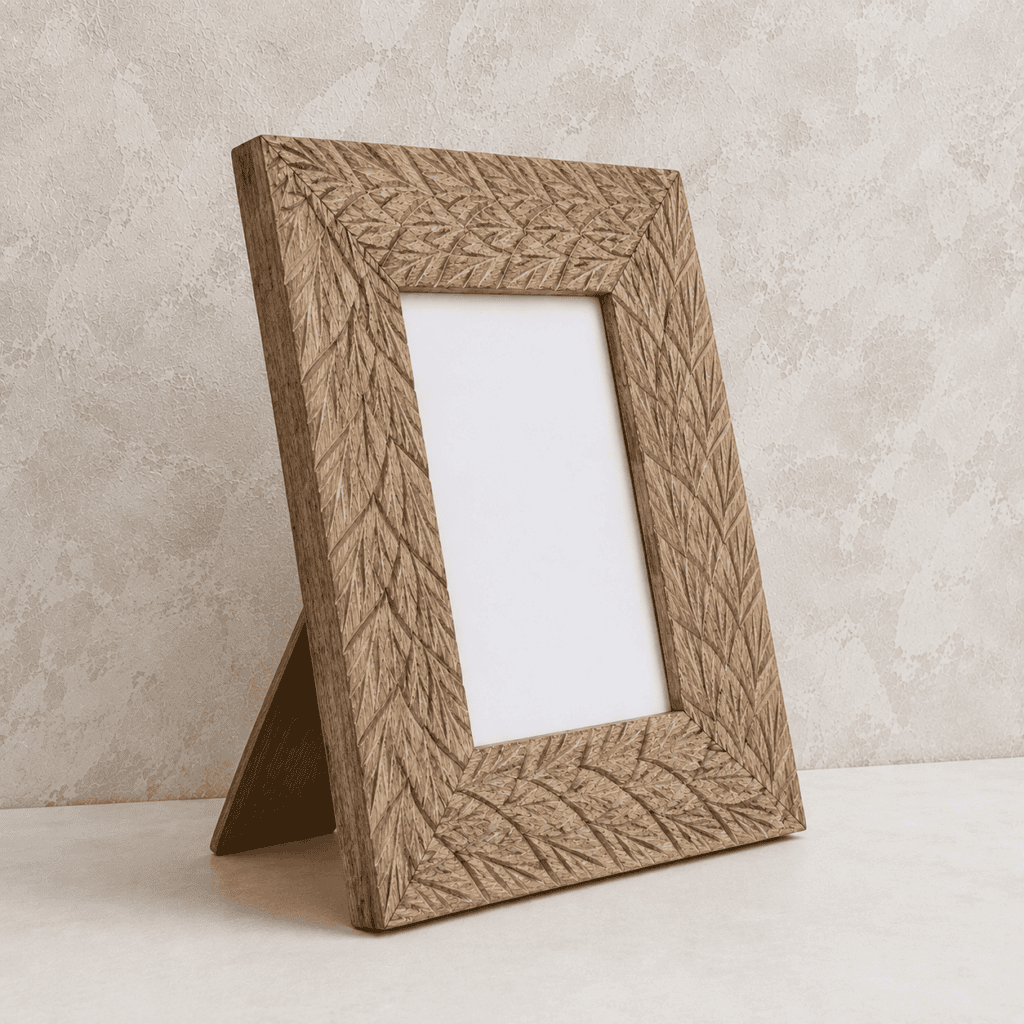 Hand-Carved Rustic Wooden Photo Frame