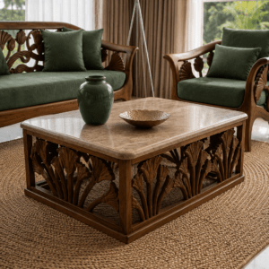 Luxury Teakwood Carved Sofa Set with Walnut Finish