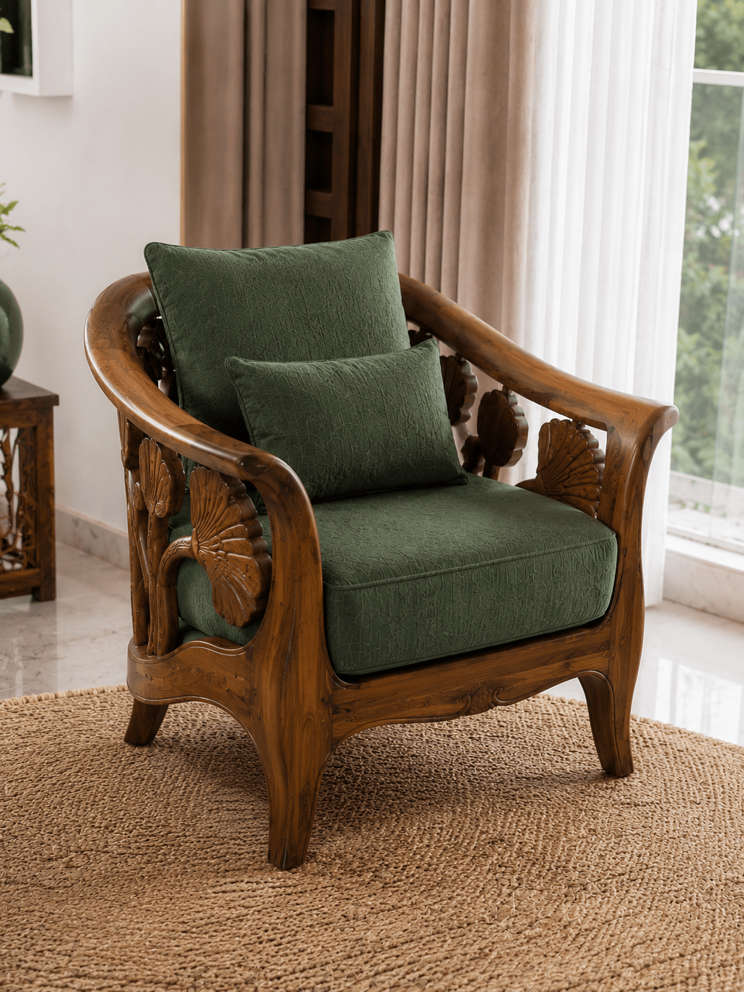 Luxury Teakwood Carved Sofa Set with Walnut Finish