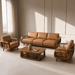 Modern Walnut Solid Wooden Sofa Set