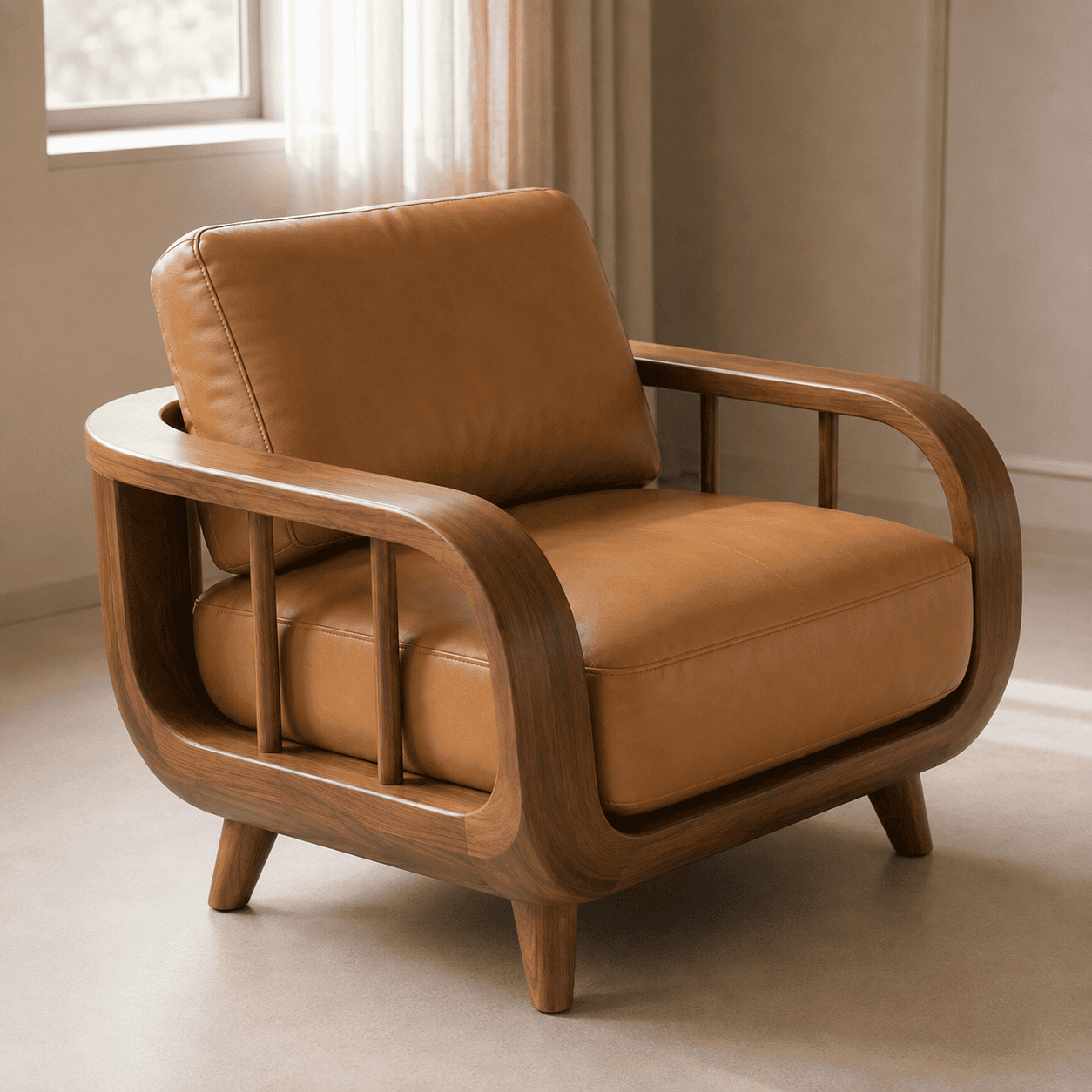 Modern Walnut Solid Wooden Sofa Set