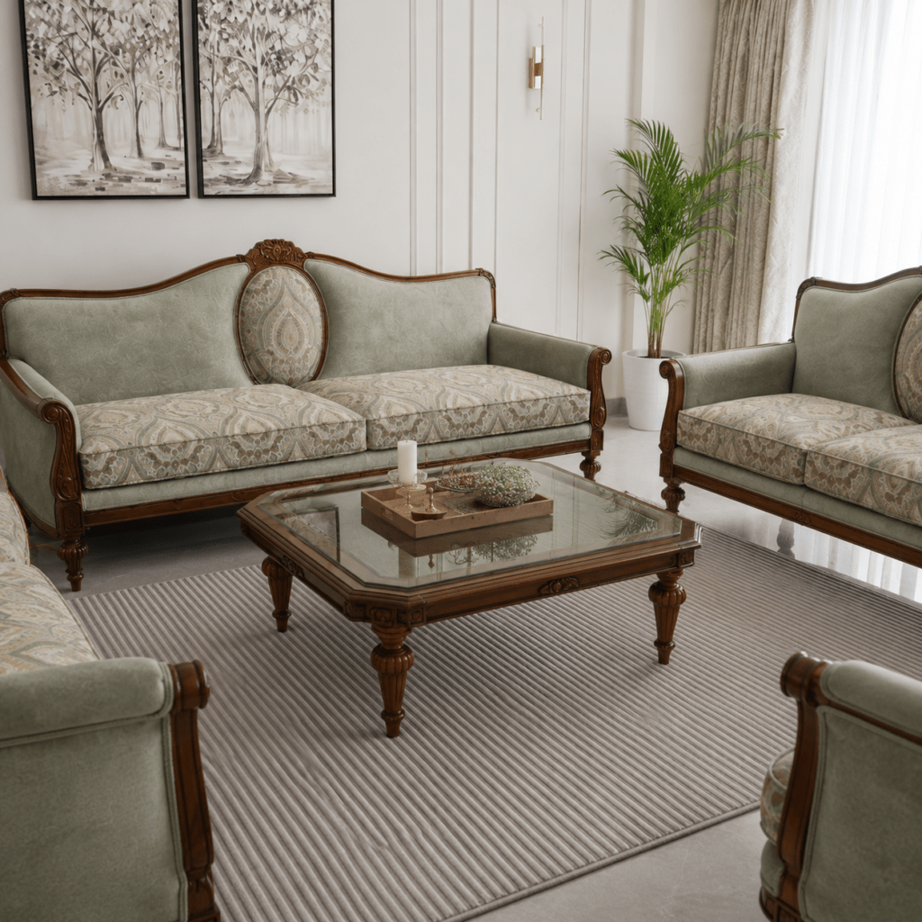 Luxury Handcrafted Teakwood Living Room Sofa Set