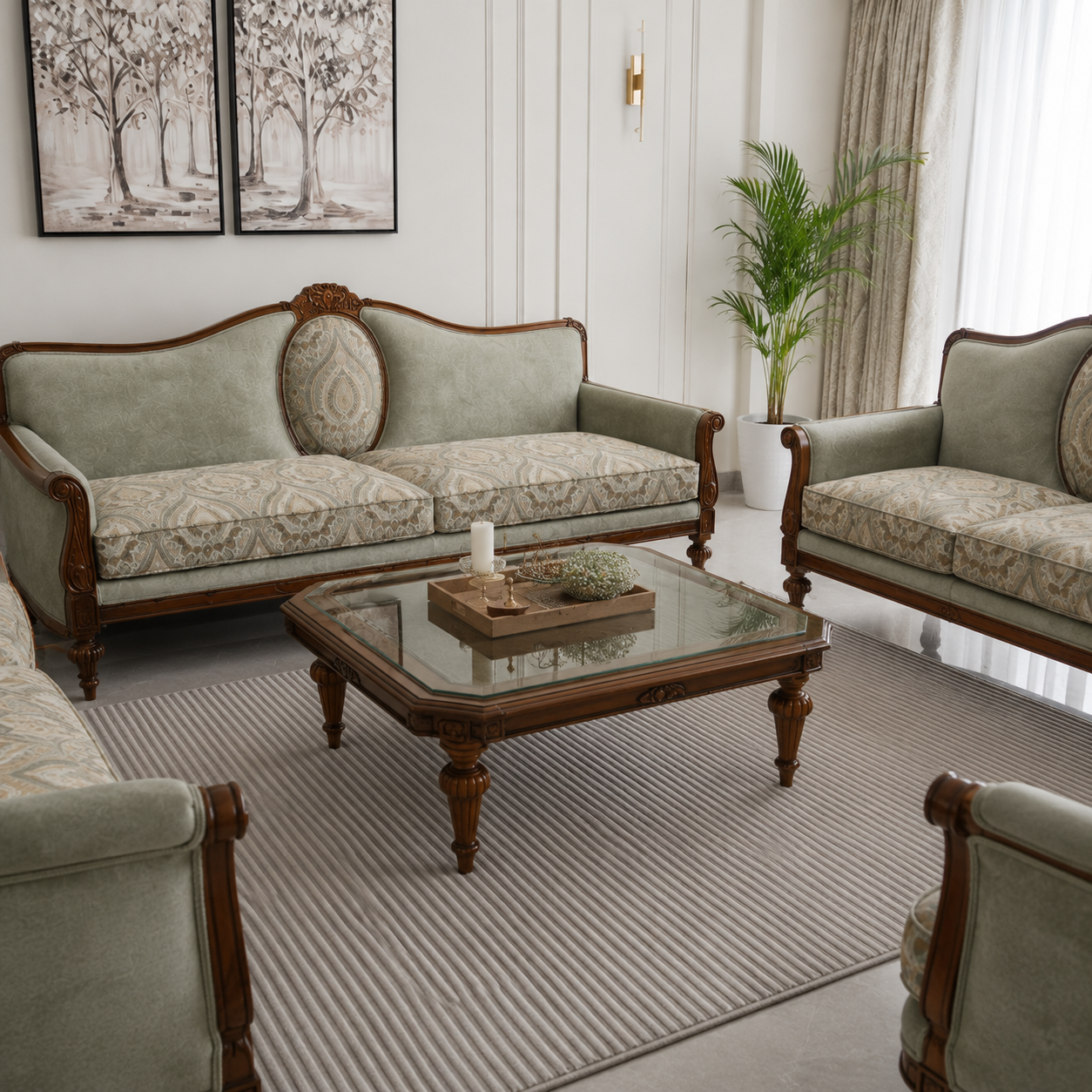 Luxury Handcrafted Teakwood Living Room Sofa Set