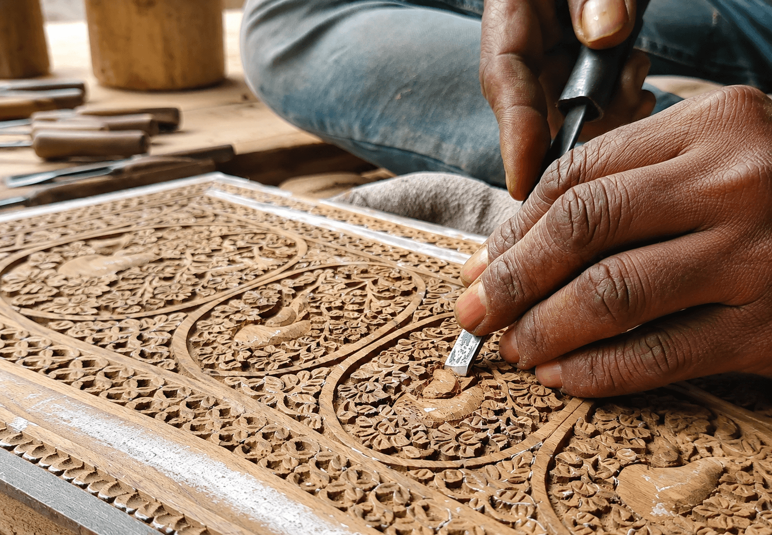 Handcrafted Teakwood Carving by Crown Crafter