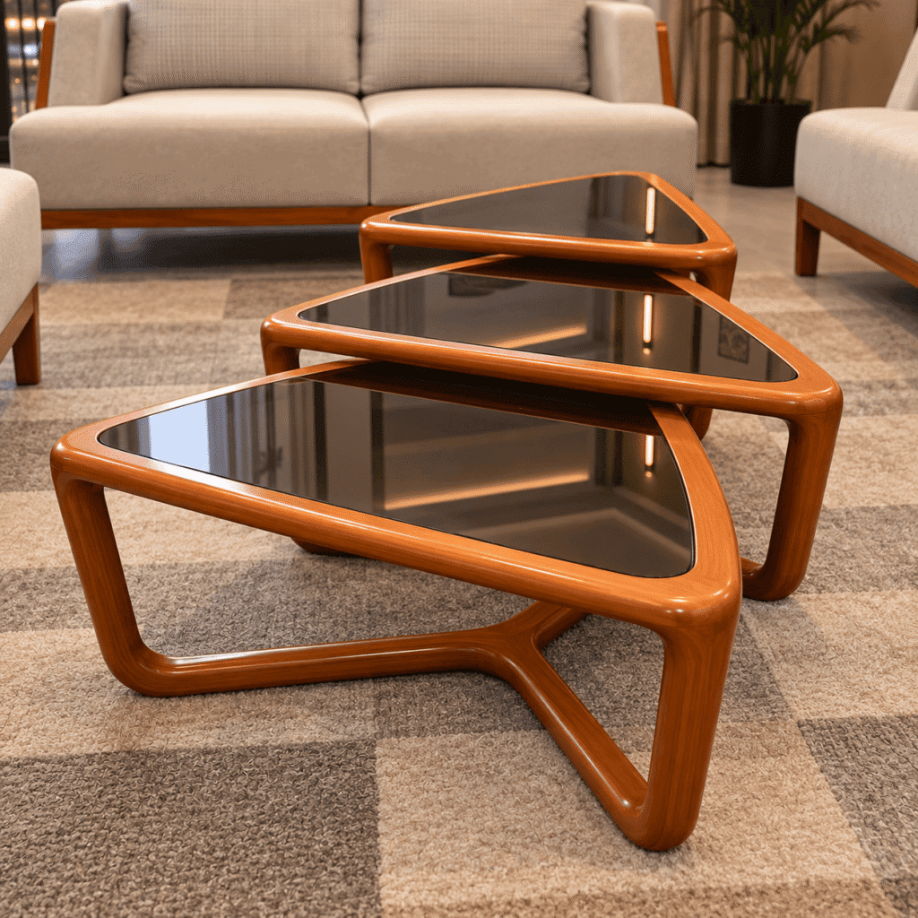 Handcrafted Wooden Sofa Set with Designer Tables