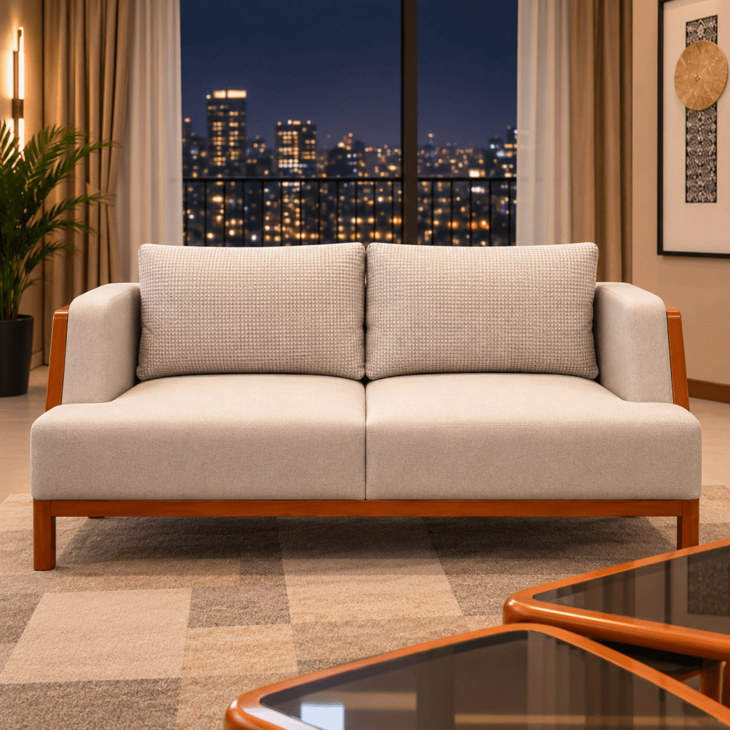 Handcrafted Wooden Sofa Set with Designer Tables