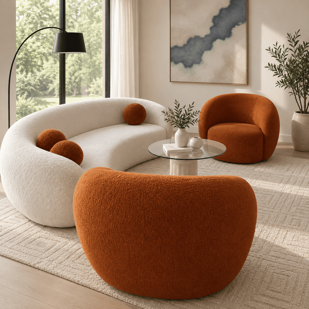 Modern Curved Bouclé Sofa Set with Accent Chairs