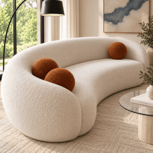 Modern Curved Bouclé Sofa Set with Accent Chairs