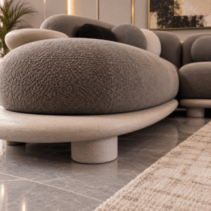 Modern Curved Sofa Set with Wooden Center Table