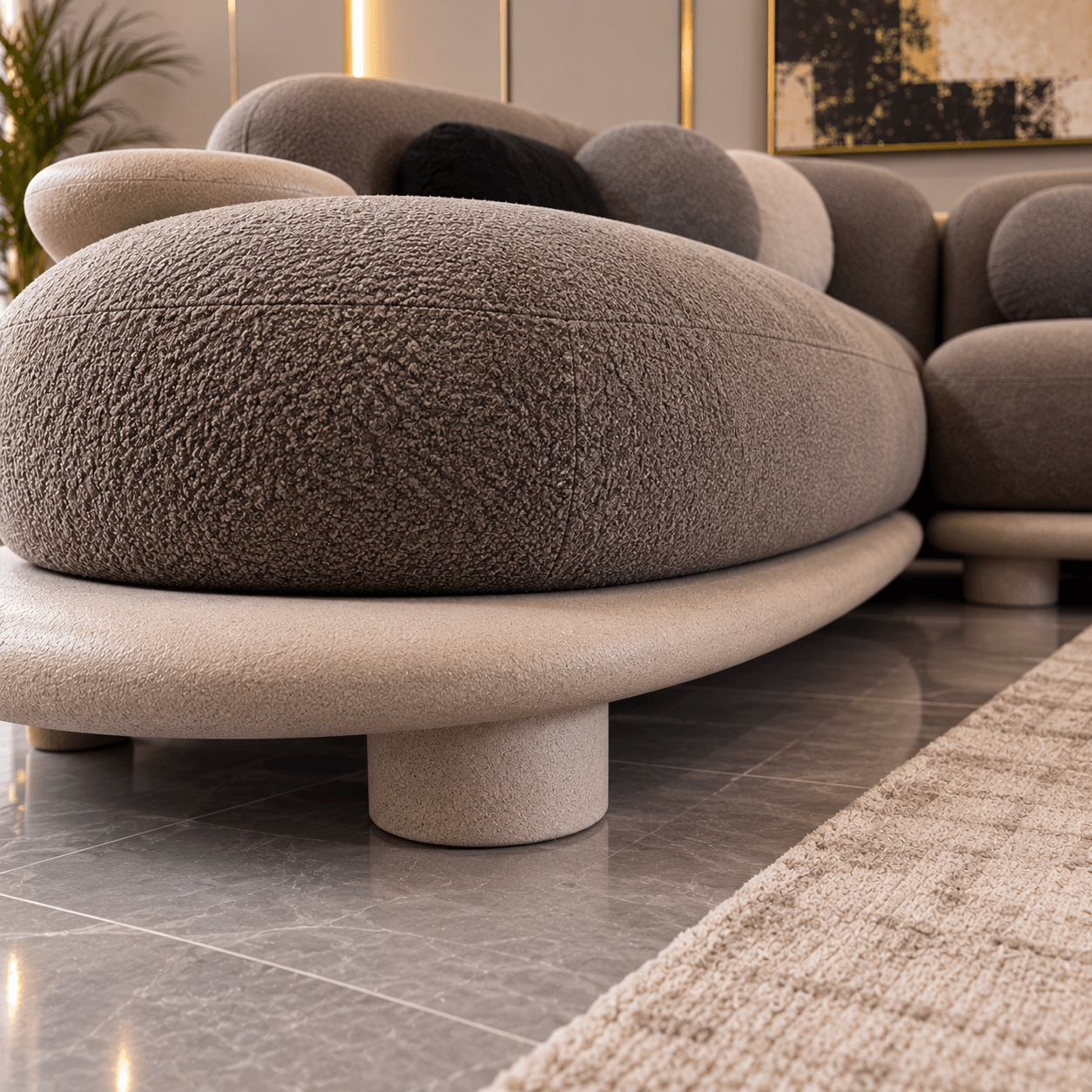 Modern Curved Sofa Set with Wooden Center Table
