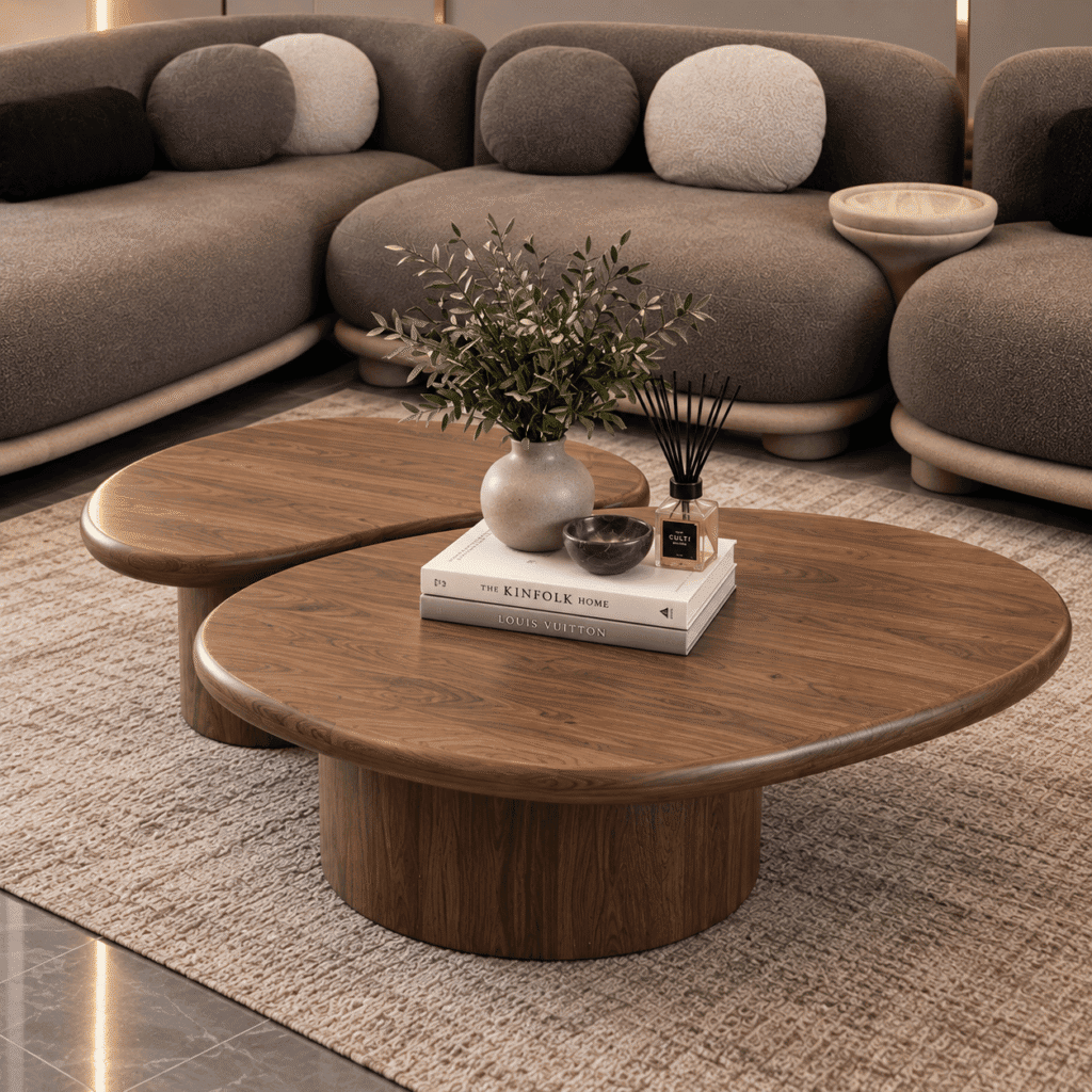 Modern Curved Sofa Set with Wooden Center Table