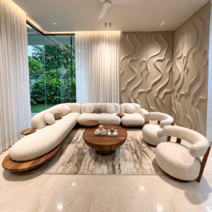 Modern Curved Sofa Set with Wooden Coffee Table