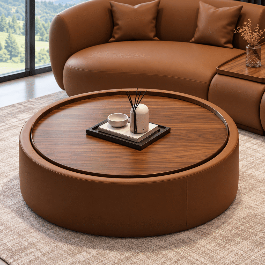 Designer Curved Sofa Set with Wooden Accent Table