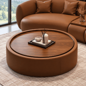 Designer Curved Sofa Set with Wooden Accent Table