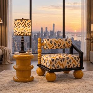 Stylish Upholstered Room Chair & Wooden Side Table