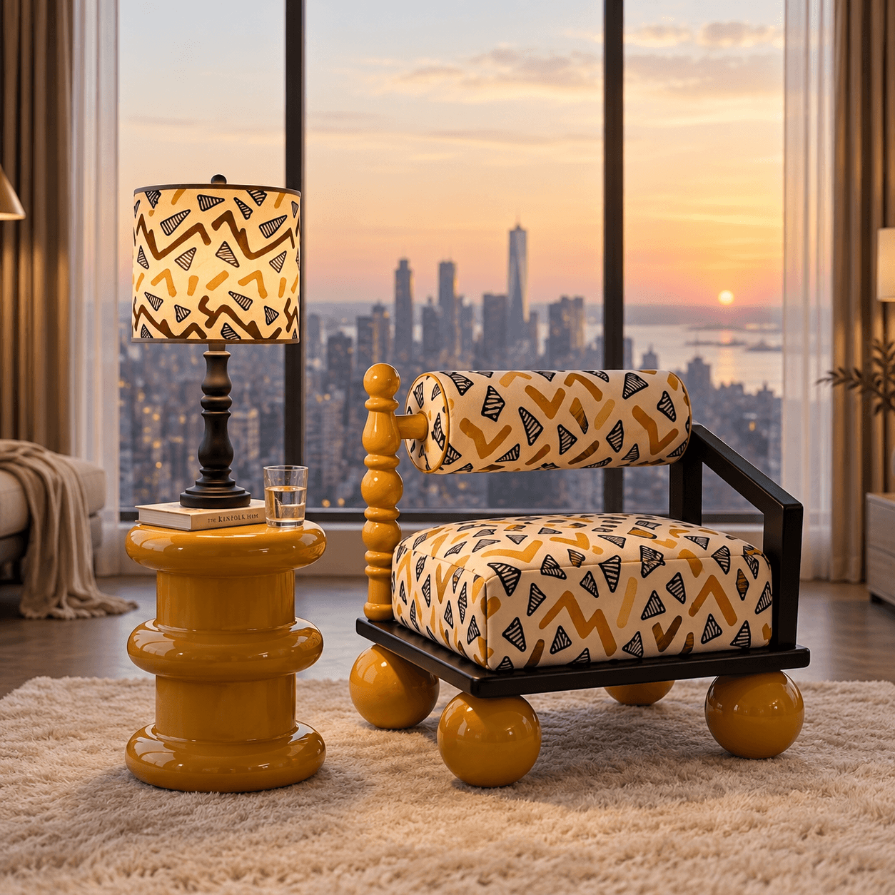 Stylish Upholstered Room Chair & Wooden Side Table