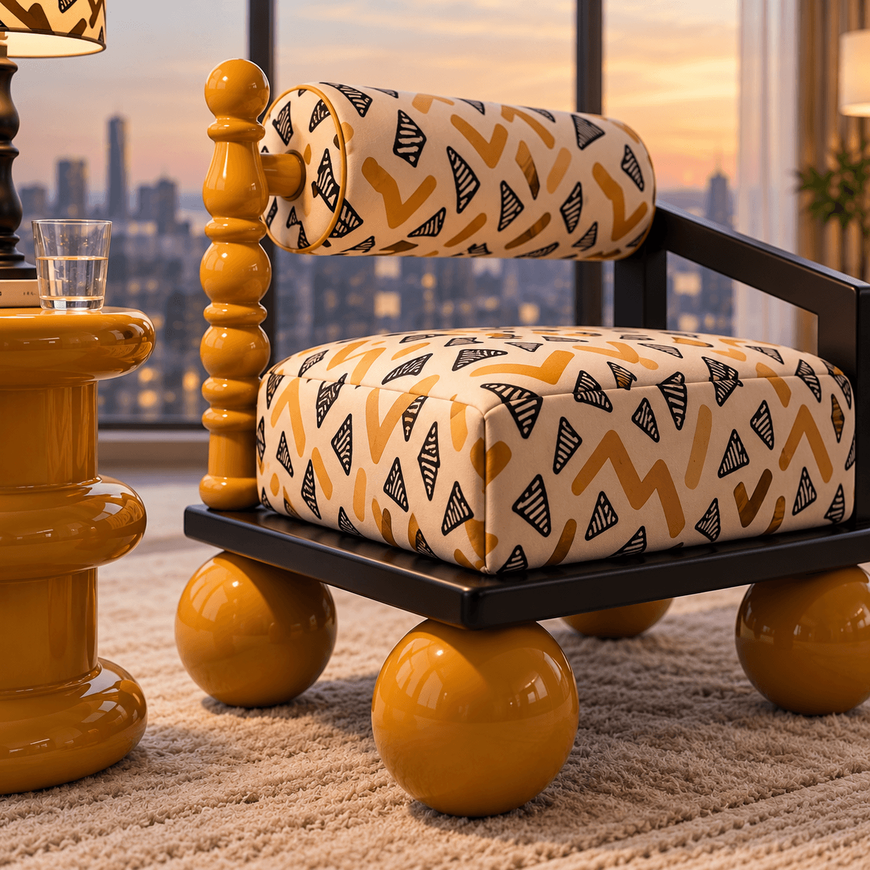 Stylish Upholstered Room Chair & Wooden Side Table