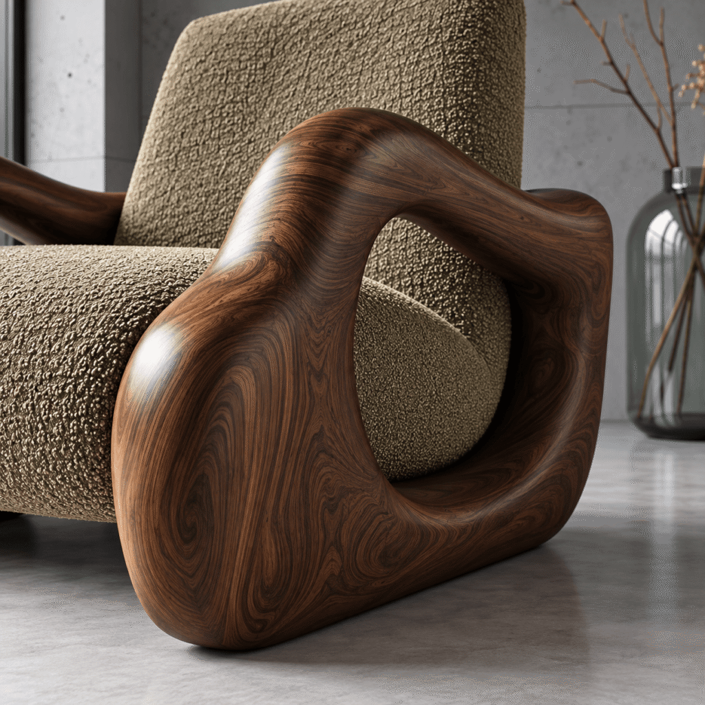 Modern Wooden Lounge Chair with Sculptural Armrests