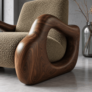Modern Wooden Lounge Chair with Sculptural Armrests
